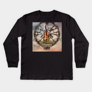 Steampunk violin with little fairy Kids Long Sleeve T-Shirt